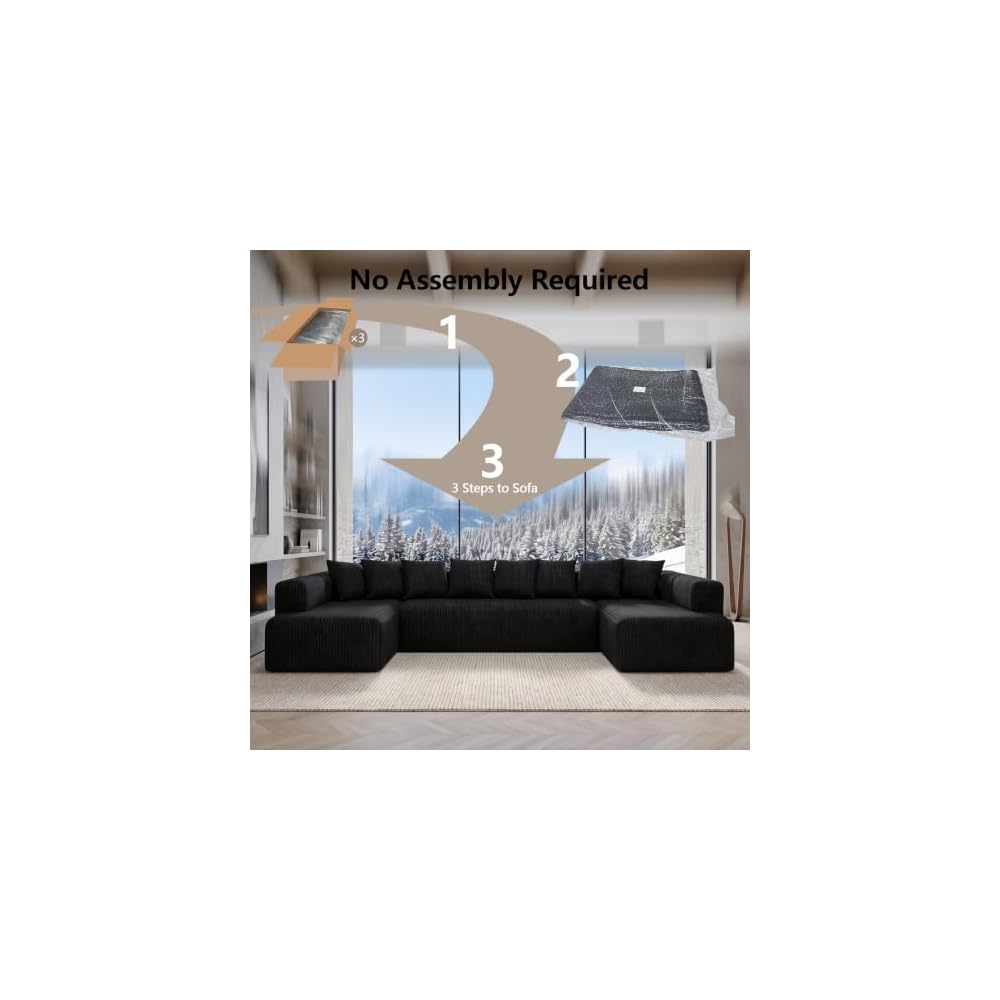 146.5" U‑Shaped Modular Boneless Cloud Sectional Sofa for Living Room