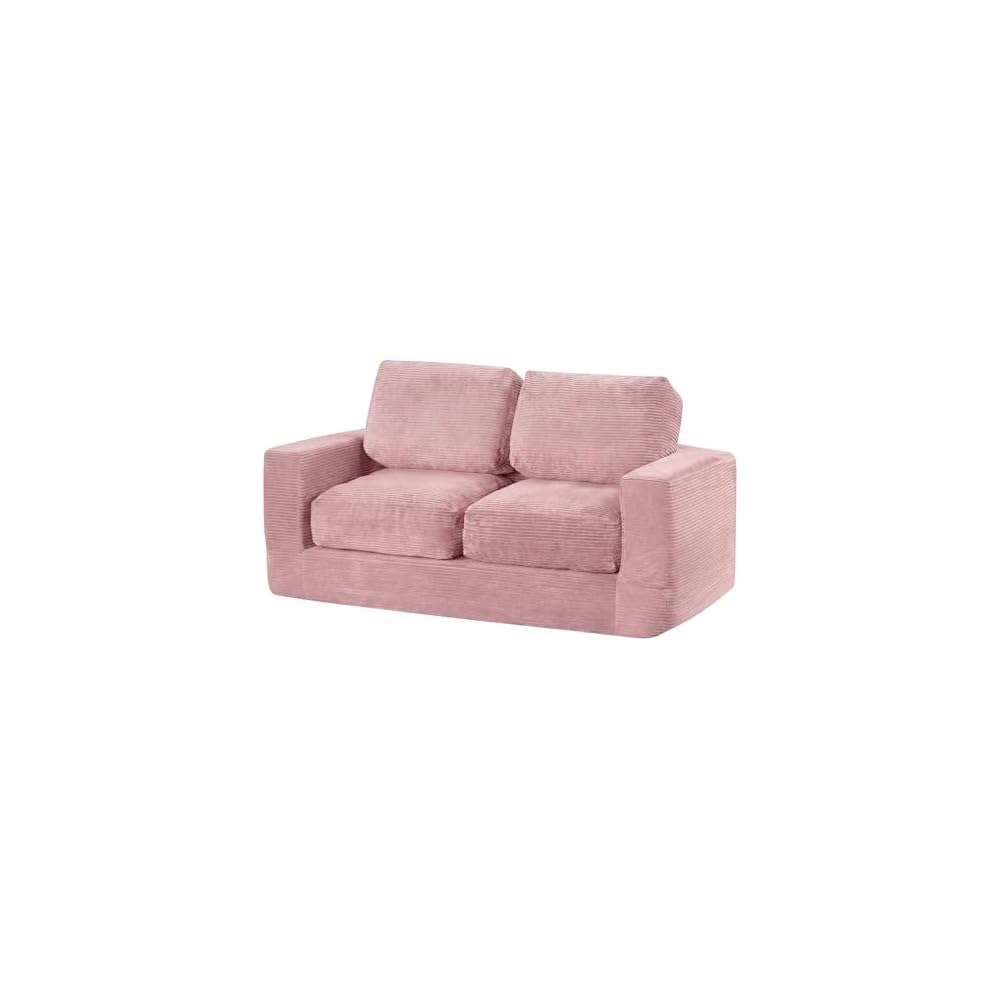 2-Seater Floor Couch, Loveseat Foam Sofa with Removable Corduroy Cover, Back & Seat Cushions, No Assembly, Boneless Loveseat Sofa for Small Spaces, Apartment, Living Room (Pink)