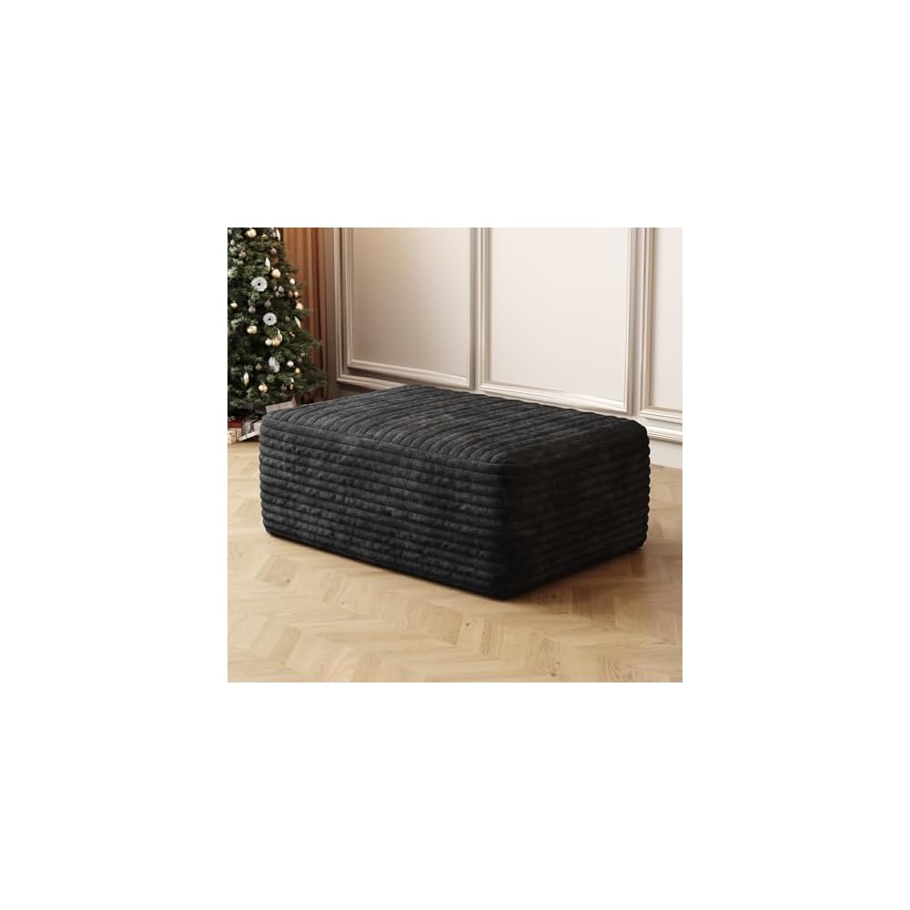 107" U Shaped Cloud Corduroy Couch with Ottoman, Comfy Sectional Boneless Couches for Living Room Bedroom, Deep Seat Sleeper Compression Sofa, No Assembly, Left Facing Chaise, Black