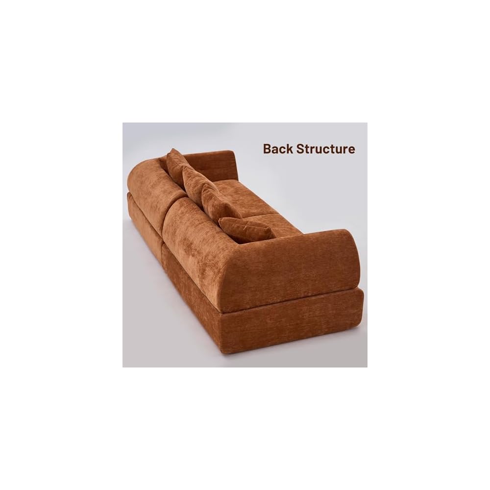 Cloud Modular Sectional Sofa - Boneless Couch with Ottoman & Deep Fluffy Seat, No Assembly Required for Living Room and Bedroom, (Orange, 104 inch, 3)