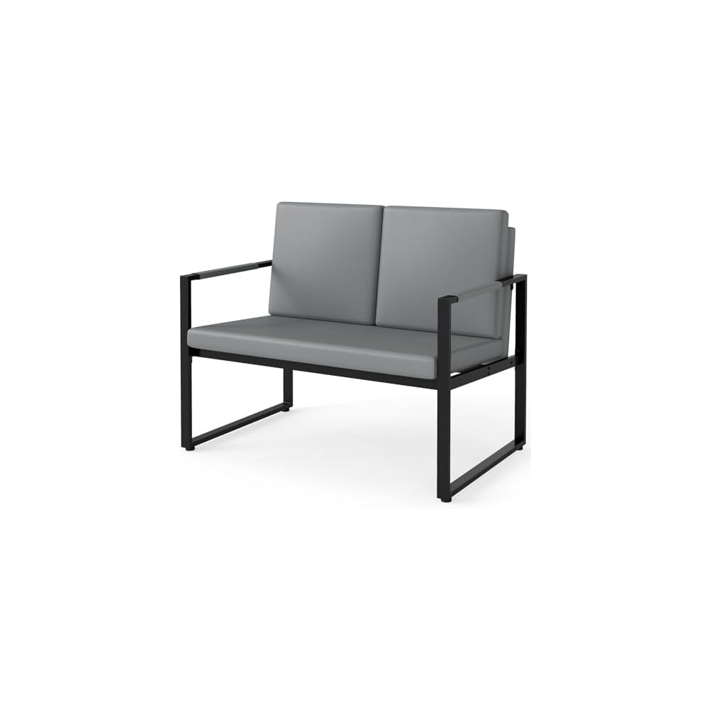 Modern Loveseat Sofa, 2-Seater Sofa with Solid Metal Frame & Removable Back Cushions, Spacious Seat & Supportive Armrests, Indoor Couch for Living Room, Bedroom, Office (Gray)