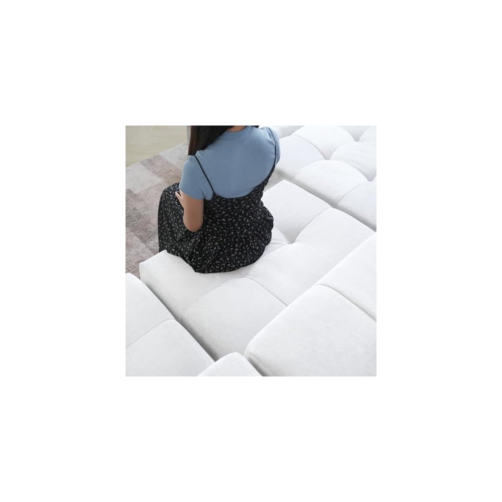 Oversized Sectional Couches for Living Room,183" V Shaped Couch, 6-Seater Cloud Modular Sectional Sofa, Linen Deep Seat Cloud Couches for Living Room,White