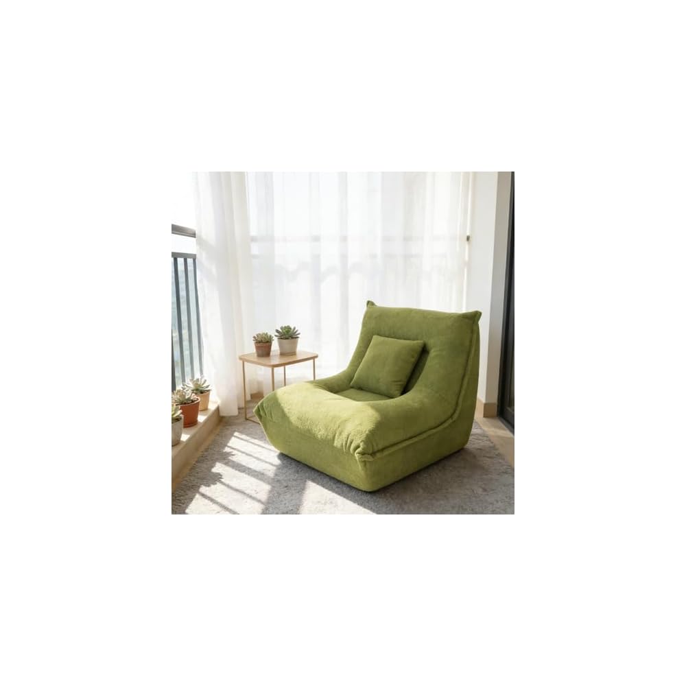 Chaise Lounge Chair - Modern Single Seater Floor Sofa with Pillow, Memory Foam Filled Compressed Sofa for Bedroom Game Living Room - Comfortable Ergonomic Lounger, No Assembly Needed, Green