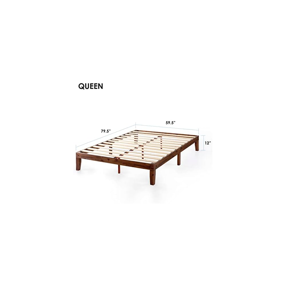 Naturalista Classic - 12 Inch Solid Wood Platform Bed with Wooden Slats, No Box Spring Needed, Easy Assembly, Queen, Espresso