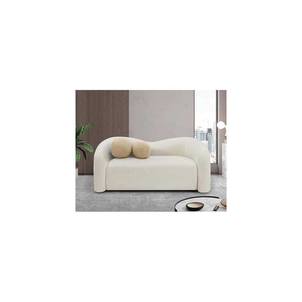 186Cream-L Kali Collection Modern | Contemporary Loveseat with Soft Cream Faux Shearling Teddy Fabric, Curved Back, 62" W x 33" D x 27" H, Cream