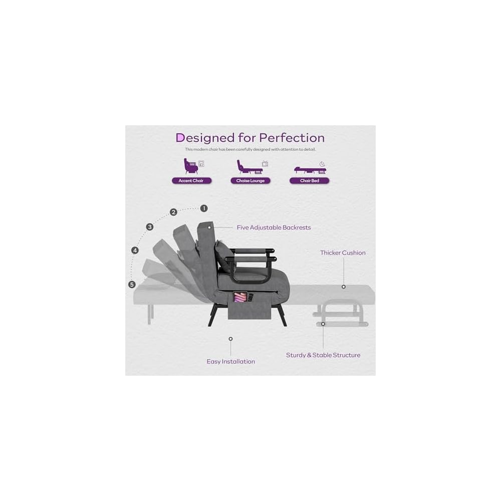 Sleep Chair, Folding Sleeper Chairs for Adults (Dark Grey)