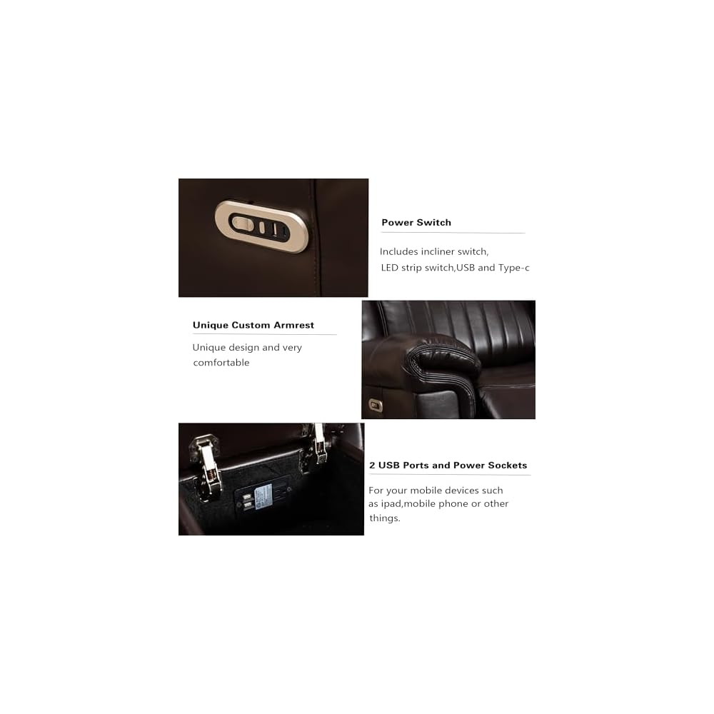 Power Reclining Sectional Sofa Set, L-Shaped Faux Leather, Brown