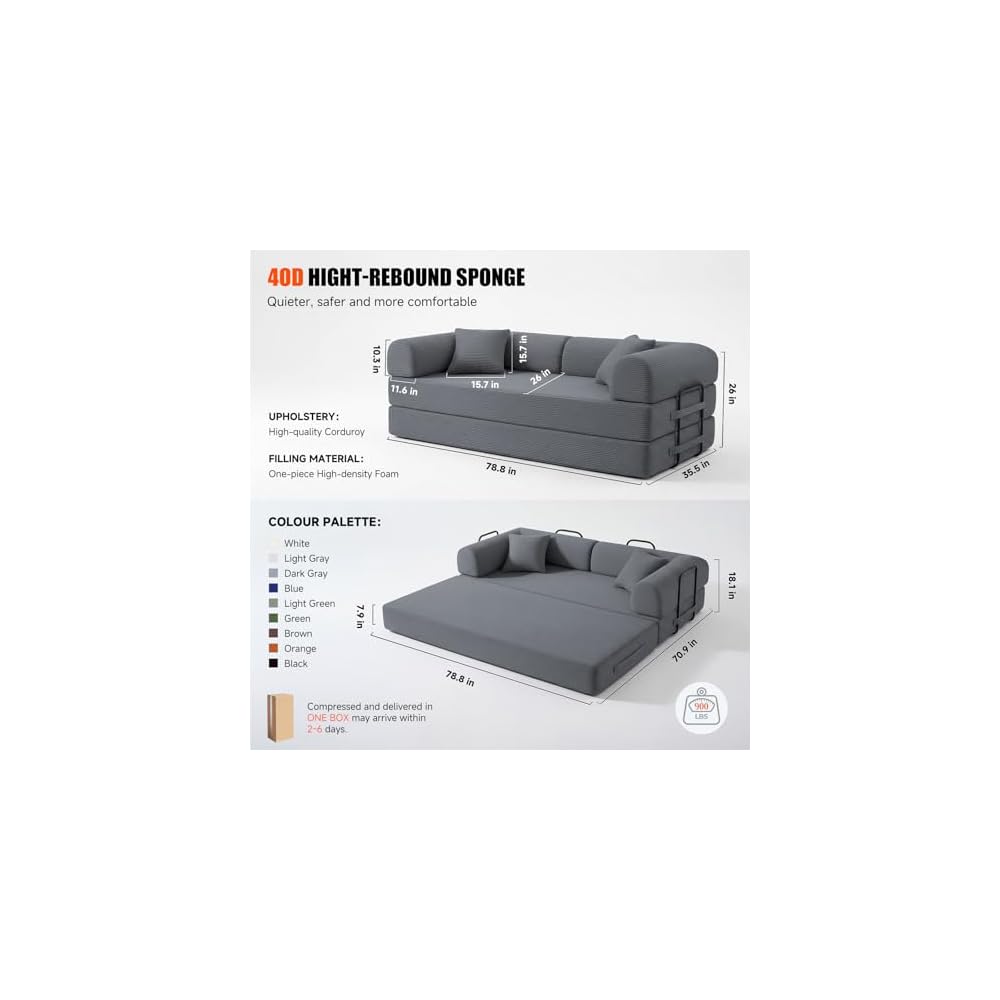 79" Convertible Futon Sofa Bed,5-in-1 Boneless Couch for Small Spaces