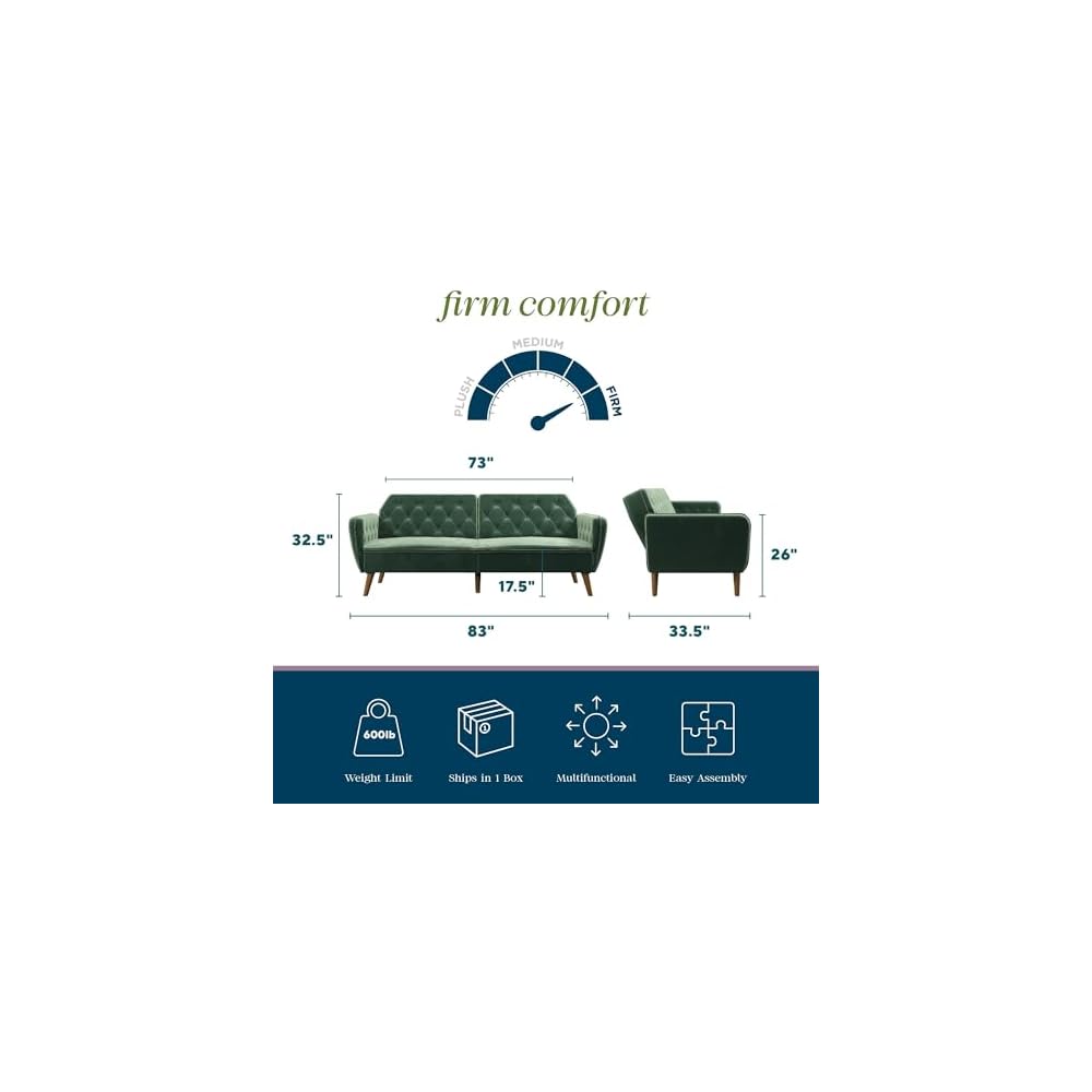 Tallulah Memory Foam Futon Couch Bed, Futon Sofa Bed - Light Green Velvet