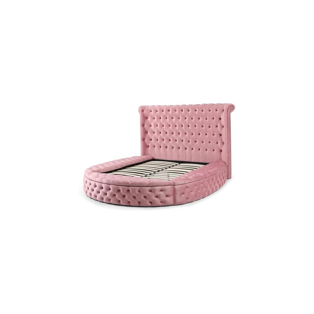 Elizabeth Velvet Round Storage Queen/King Bed (Pink, King)