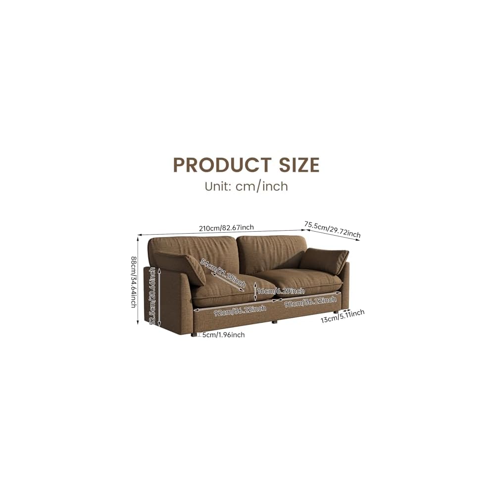 Oversized Couch Loveseat Sofa with 2 Pillows, Modern 2 Seat Cloud Sofas with Extra Wide and Deep Cushions, 2 Seater Sofa Couch for Living Room, Office, Brown, 82.67" L