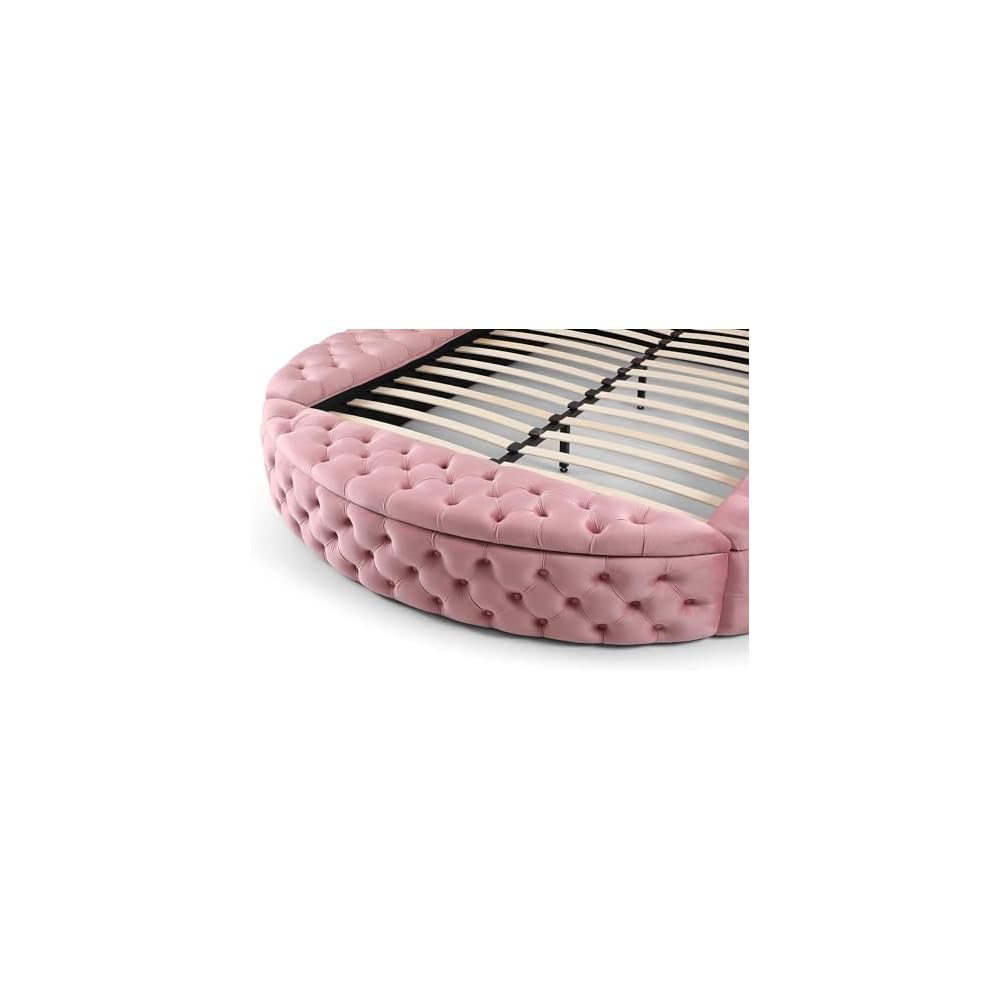 Elizabeth Velvet Round Storage Queen/King Bed (Pink, King)