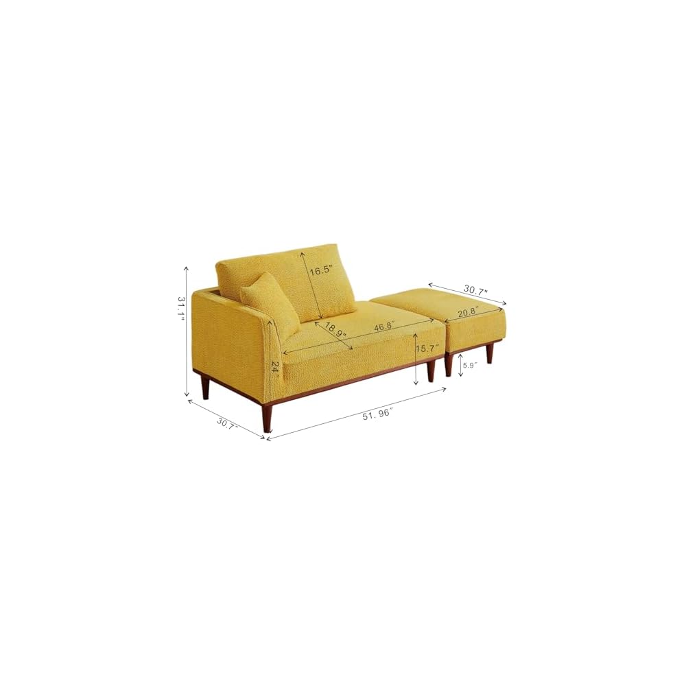 Upholstered Chaise Lounge Chair Indoor with Ottoman & Armrest & Lumbar Pillow, Boucle Fluffy Reading Chair, Modern Leisure Recliner Sofa for Office Living Room Bedroom (Yellow, Left Facing)