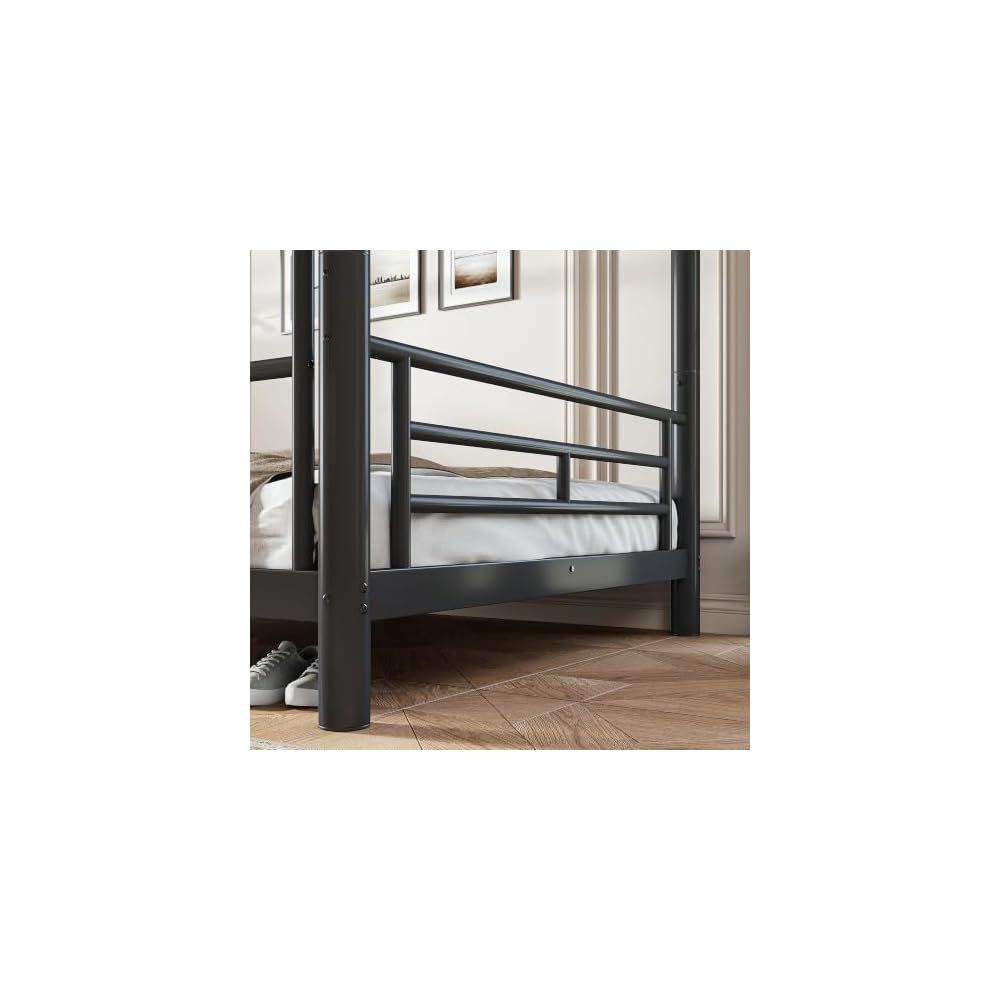 Twin XL Bunk Bed with Guardrail and Ladder, Convertible Bunk Bed Black