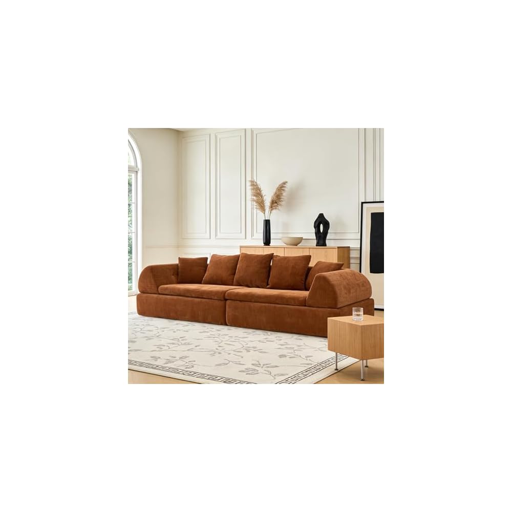 Cloud Modular Sectional Sofa - Boneless Couch with Ottoman & Deep Fluffy Seat, No Assembly Required for Living Room and Bedroom, (Orange, 104 inch, 3)