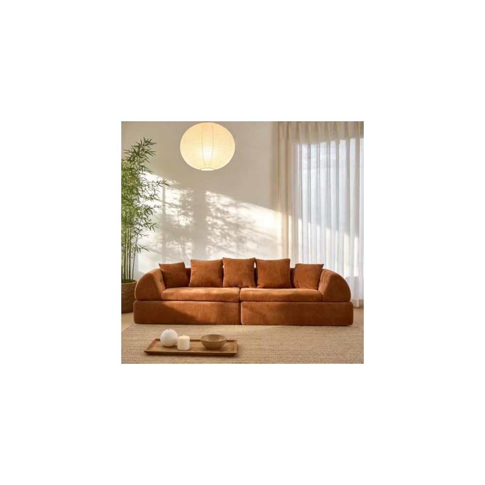 Cloud Modular Sectional Sofa - Boneless Couch with Ottoman & Deep Fluffy Seat, No Assembly Required for Living Room and Bedroom, (Orange, 104 inch, 3)
