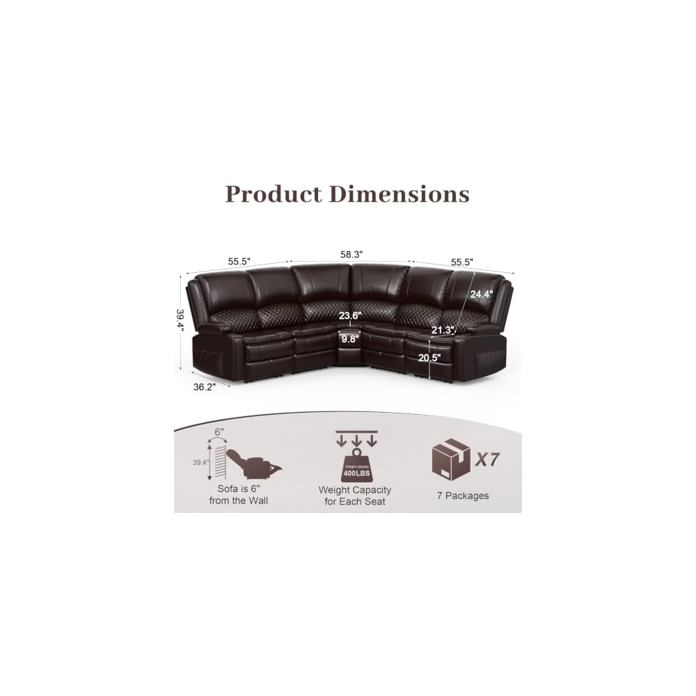 Upgraded 5 Seater Reclining Sofa Set, Modern Living Room Couch (Pu,Brown)