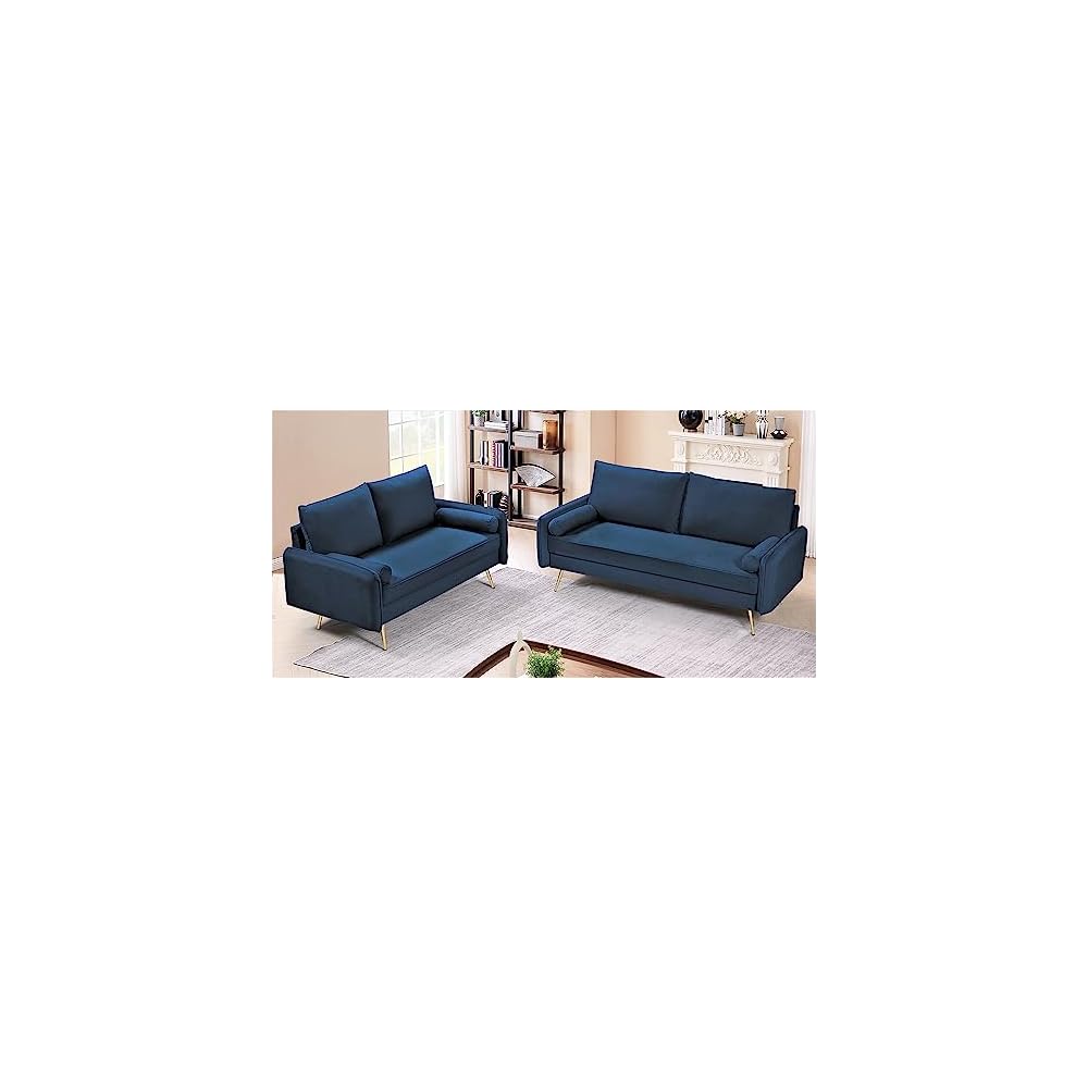 Kent Modern Loveseat, European Style Velvet Living Room Furniture with Tapered Legs, Vintage Flair, and Sleek Design, Love Seat, Dark Blue