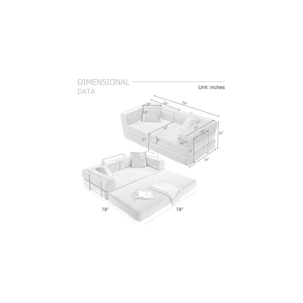 78'' Futon Sleeper Sofa Bed, Boneless Couch for Living Room, Orange
