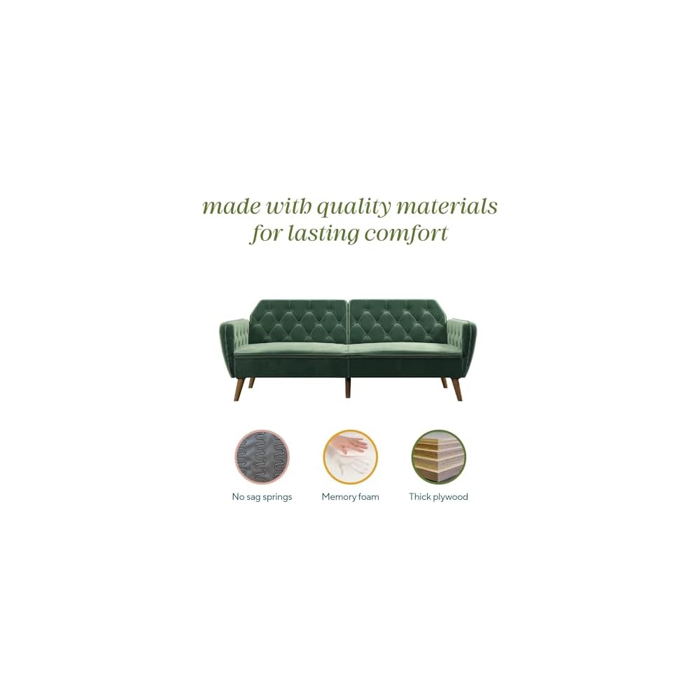 Tallulah Memory Foam Futon Couch Bed, Futon Sofa Bed - Light Green Velvet
