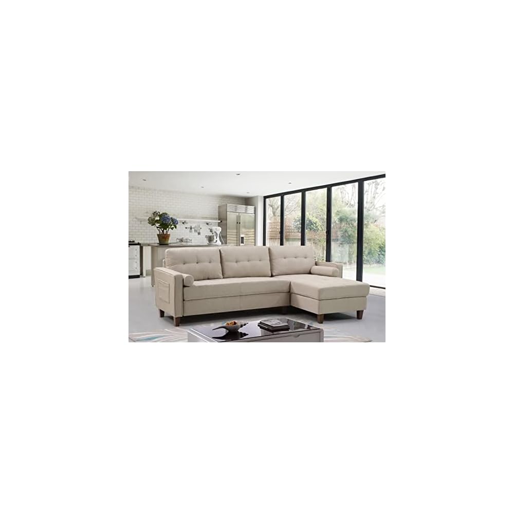 Sectional Sofa with Storage – Modern Upholstered Tufted Living Room Couch, Reversible Chaise for Home, Apartment, Office, 95.7” L, Beige
