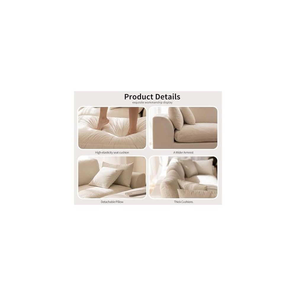 115" Modular Sectional Sofa – Modern Cloud Couch with Deep Chenille Seats, L-Shaped Boneless Sofa, Pet-Friendly, No Assembly, Warm White