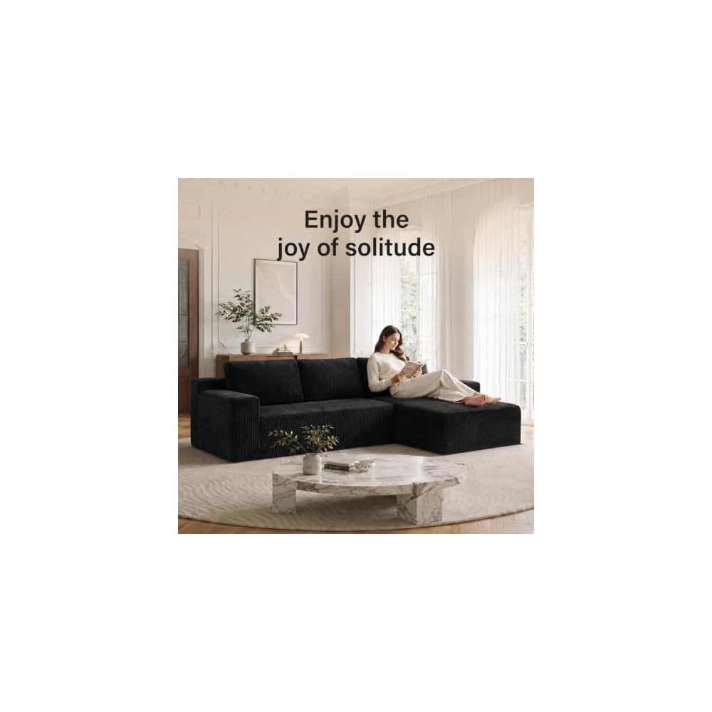 101'' L Shaped Boneless Couch, Modular Sectional Sofa Cloud Couch for Living Room, Washable Cover, Corner Couch for Small Home, Black, Left