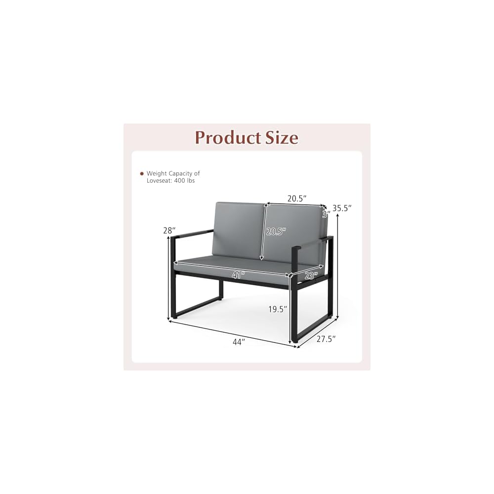 Modern Loveseat Sofa, 2-Seater Sofa with Solid Metal Frame & Removable Back Cushions, Spacious Seat & Supportive Armrests, Indoor Couch for Living Room, Bedroom, Office (Gray)