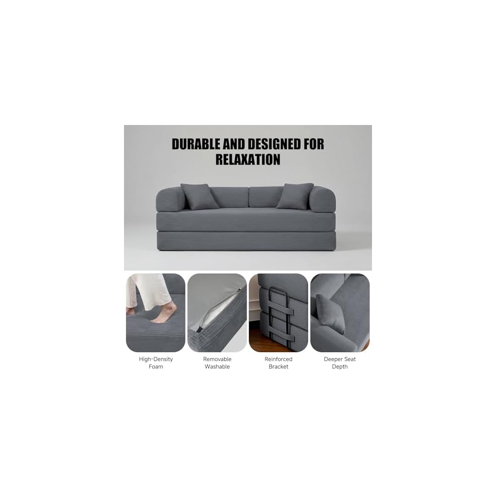 79" Convertible Futon Sofa Bed,5-in-1 Boneless Couch for Small Spaces