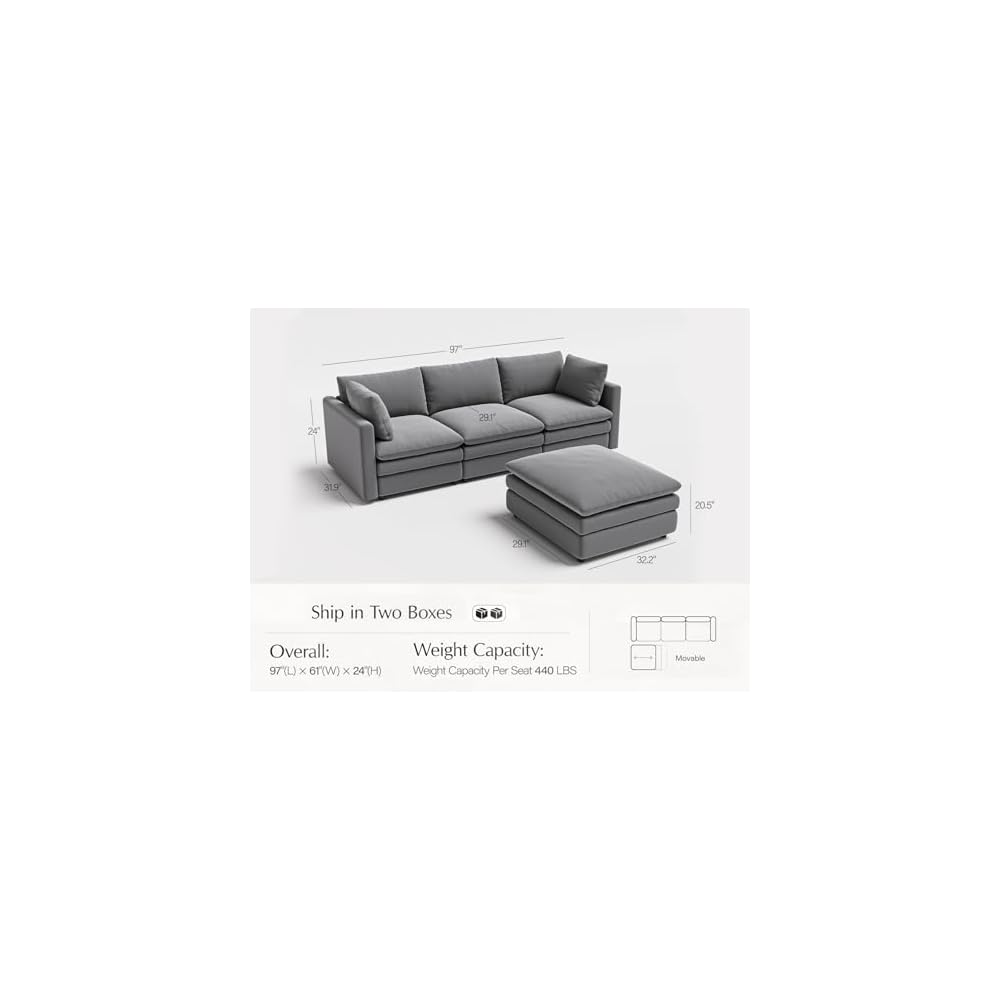 Cloud Couches for Living Room L Shaped Sectional Couch with Ottoman Deep Plush 4 Seats Sofa Modern Sofa for Apartment