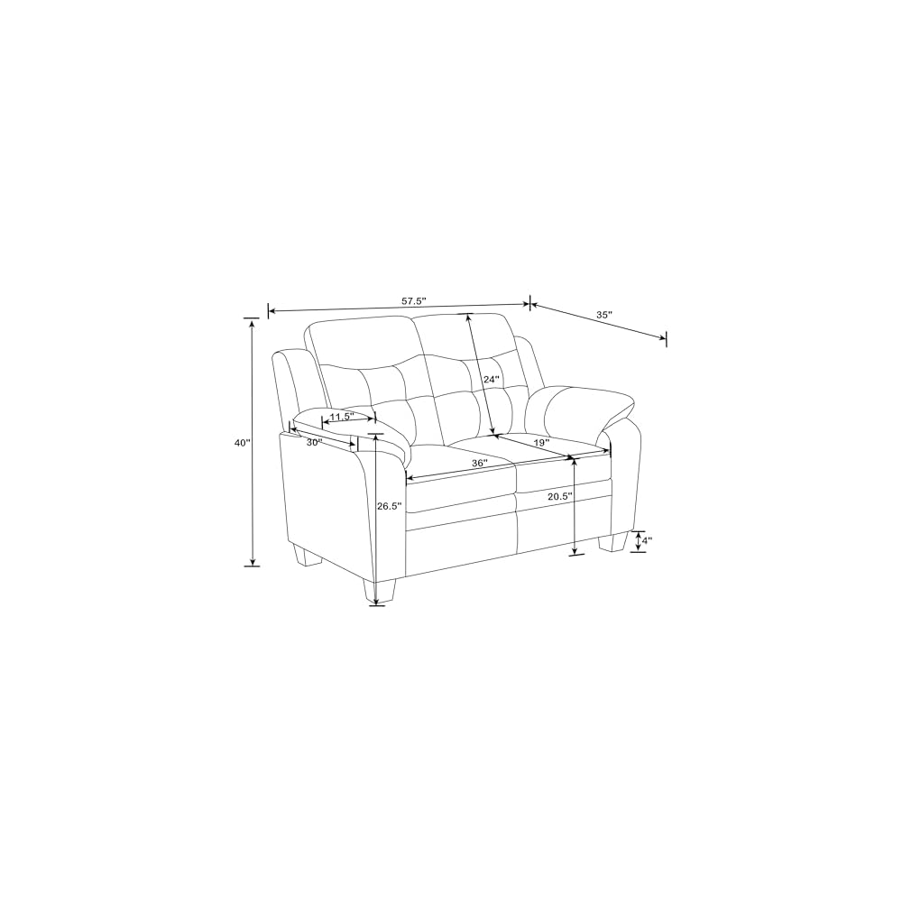 Coaster Home Furnishings - Finley - Leatherette - Upholstered Tufted Loveseat with Flared Armrest, and Tapered Legs - Living Room - Black - 506552