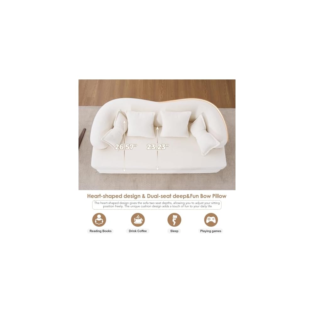 2-in-1 Chenille Convertible Love Seat Sleeper Sofa, 70'' Folding Compressed Sofa Bed with 4 Pillows, Modern Boneless Curved Couch for Living Room, Apartment, No Assembly, White