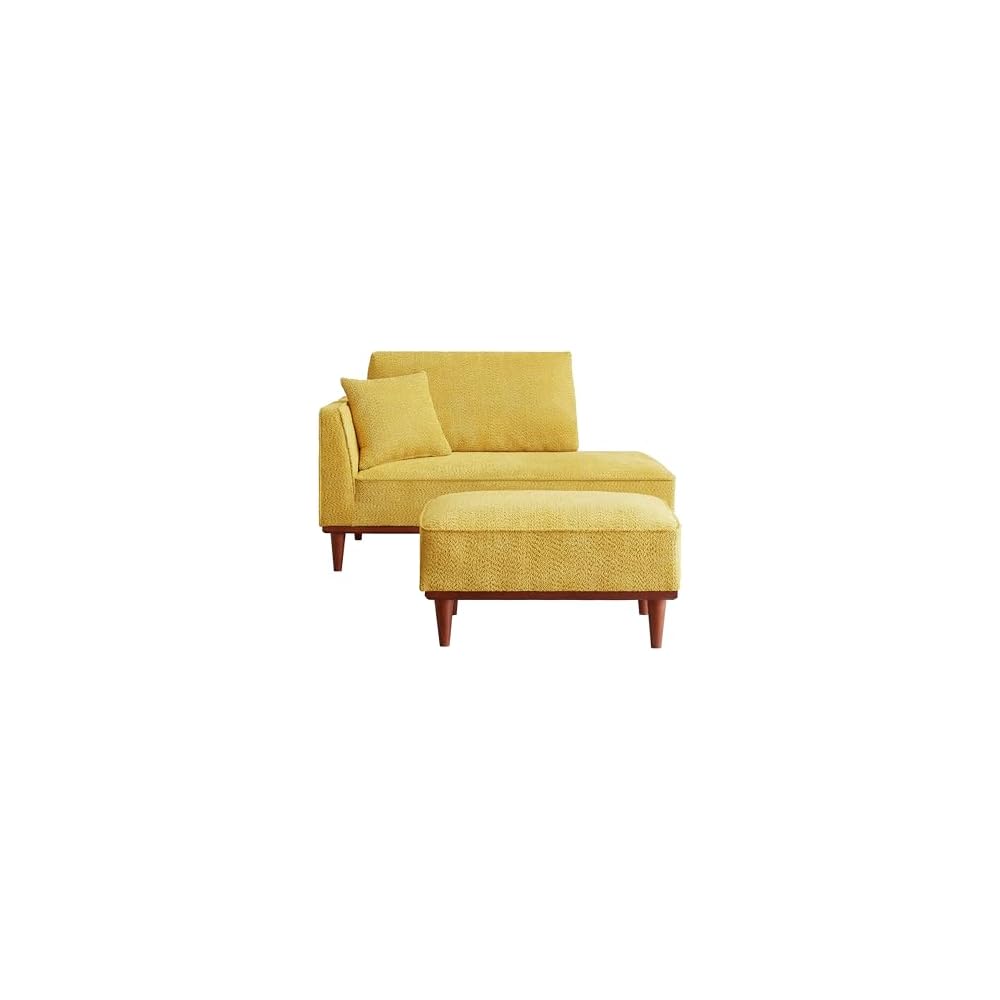 Upholstered Chaise Lounge Chair Indoor with Ottoman & Armrest & Lumbar Pillow, Boucle Fluffy Reading Chair, Modern Leisure Recliner Sofa for Office Living Room Bedroom (Yellow, Left Facing)