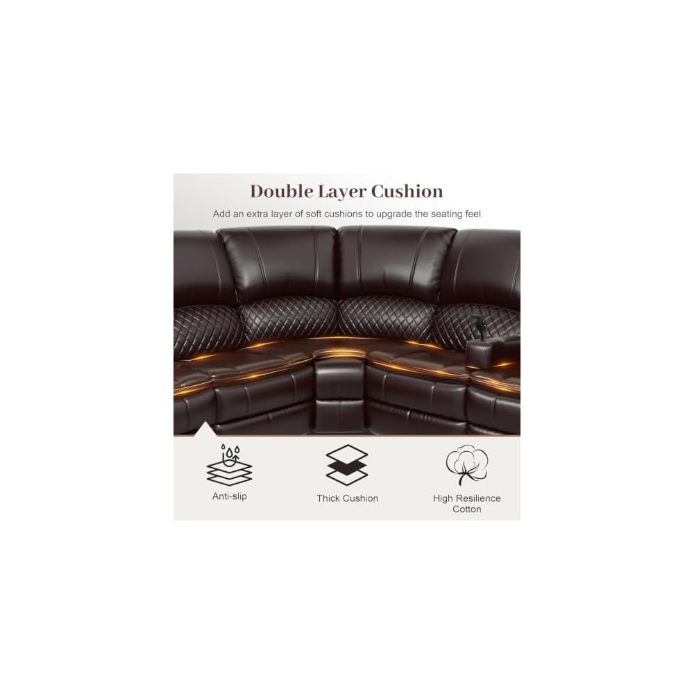 Upgraded 5 Seater Reclining Sofa Set, Modern Living Room Couch (Pu,Brown)