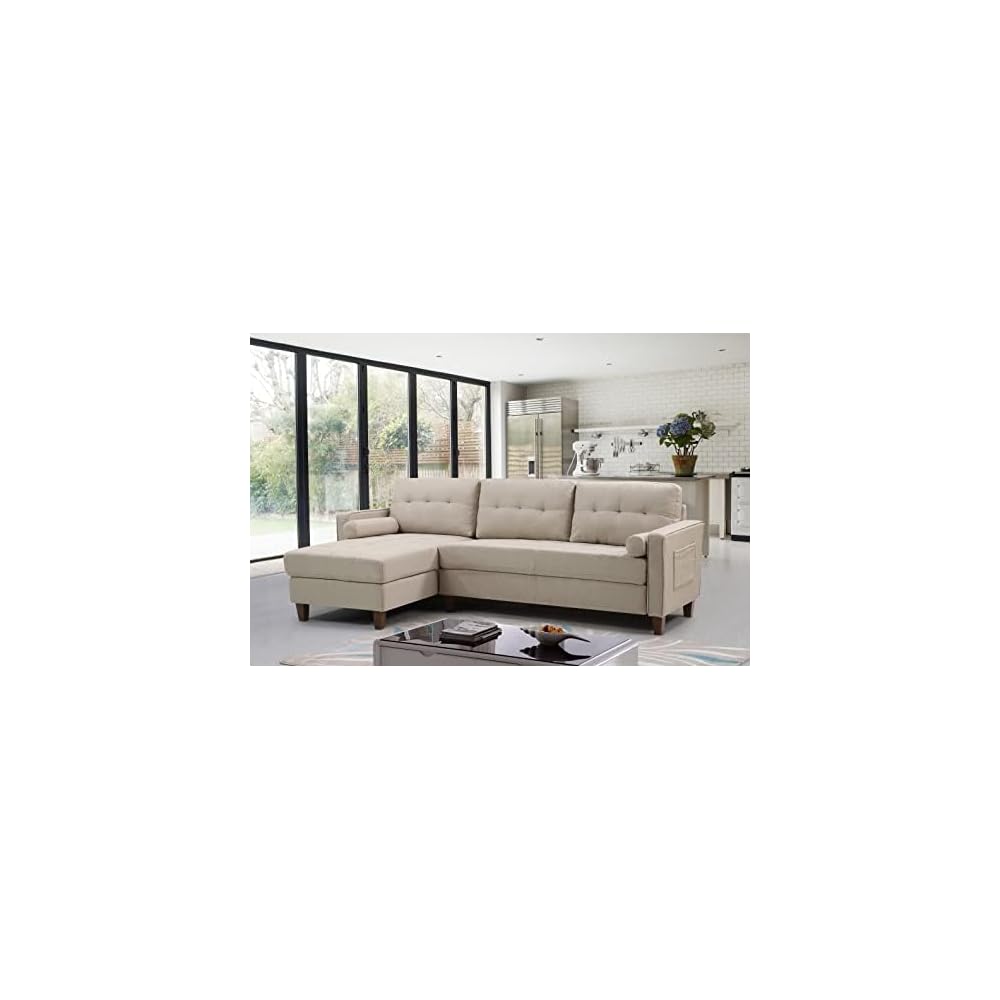 Sectional Sofa with Storage – Modern Upholstered Tufted Living Room Couch, Reversible Chaise for Home, Apartment, Office, 95.7” L, Beige