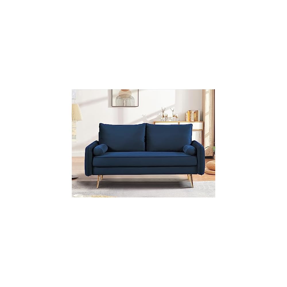 Kent Modern Loveseat, European Style Velvet Living Room Furniture with Tapered Legs, Vintage Flair, and Sleek Design, Love Seat, Dark Blue