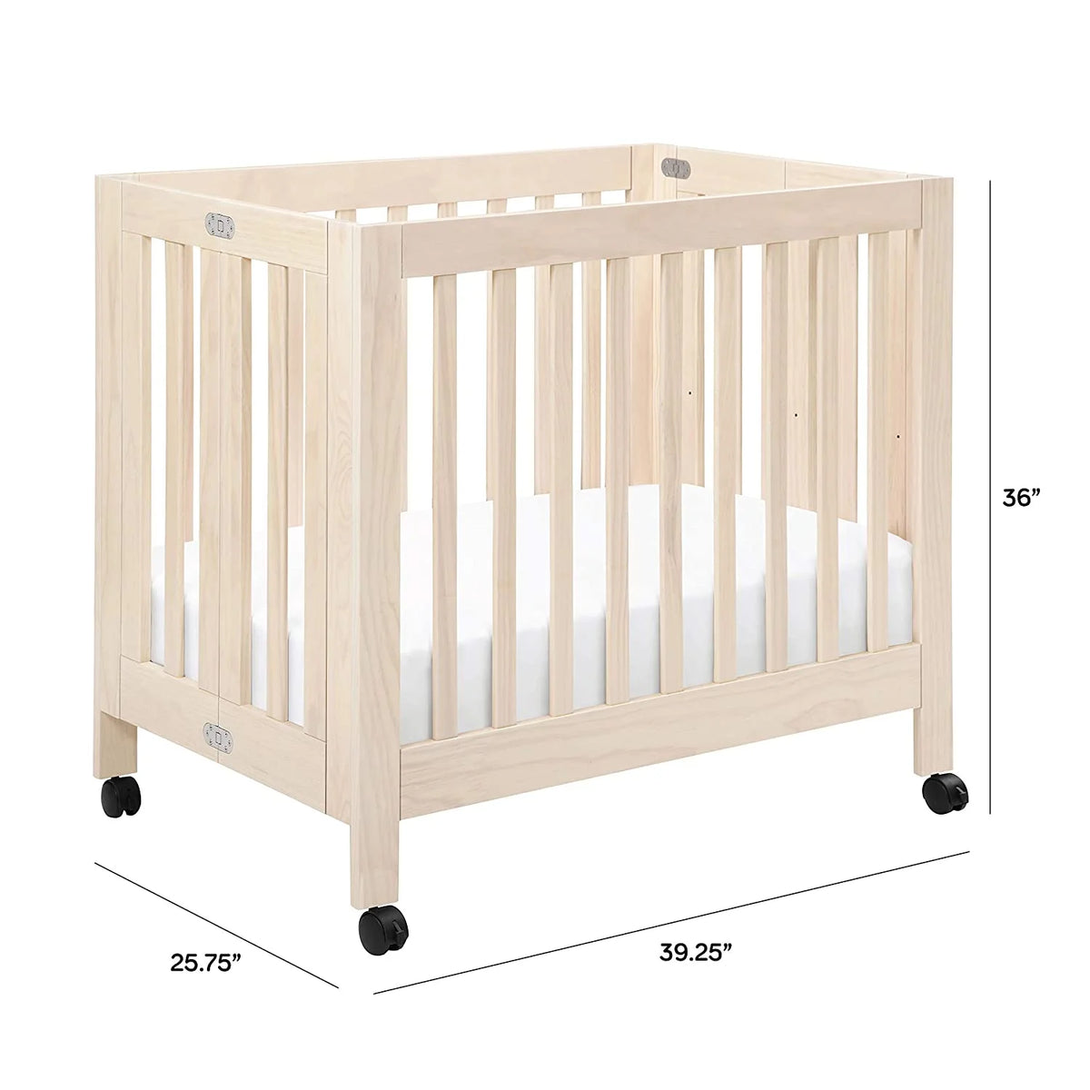 Babyletto Origami Mini Portable Crib Folding with Wheels in Honey, 2 Adjustable Mattress Positions, Greenguard Gold Certified