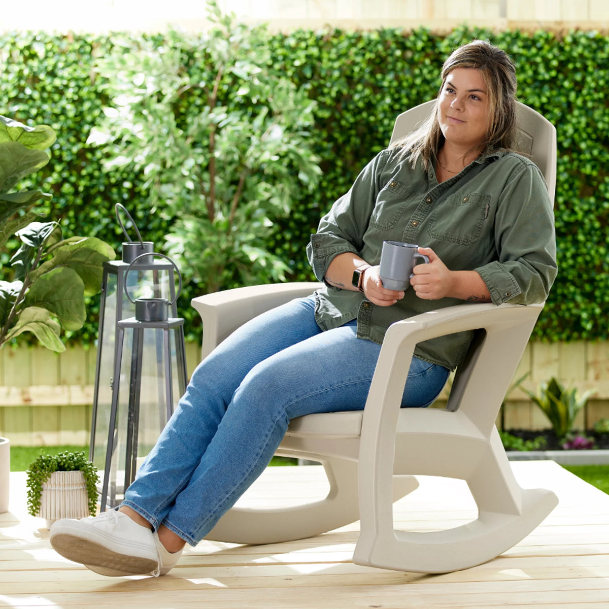 Semco Plastics Rockaway Heavy-Duty Outdoor Rocking Chair, Tan (4 Pack)