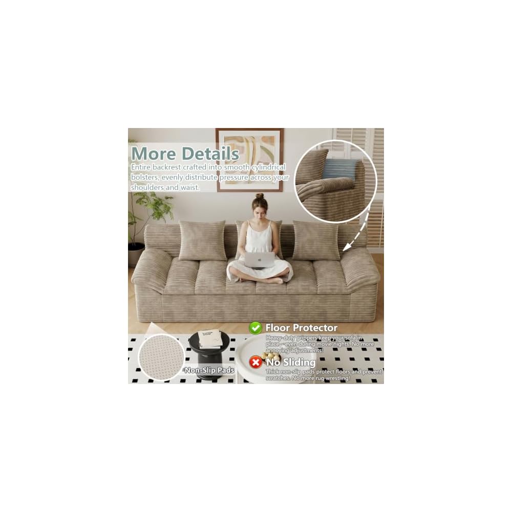 71" Cloud Boneless Loveseat Couch, Tilted Armrests & Double Cushion, Camel
