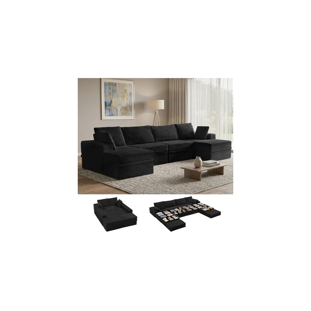 142'' Modular Sectional Sofa, Deep Seat Boneless Couch with Storage