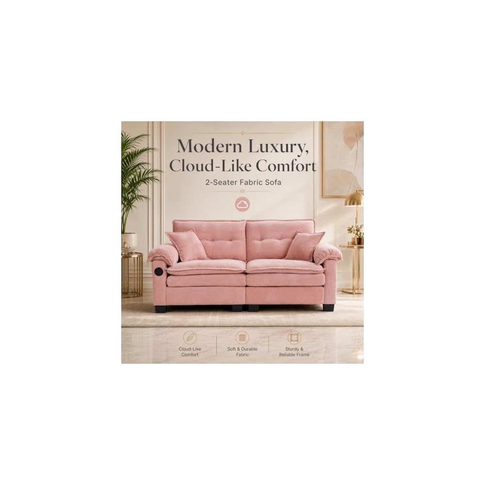 74" Chenille Loveseat Sofa with USB Charging (Pink)
