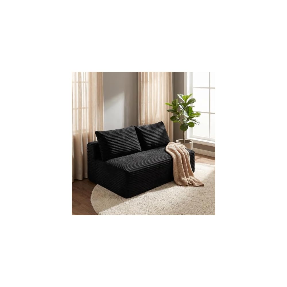 57" Black Small Armless Loveseat Sofa, 2 Seater Cloud Couches