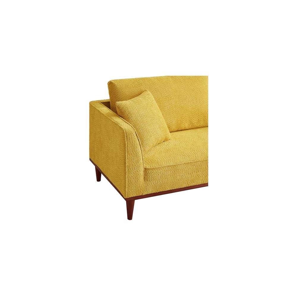 Upholstered Chaise Lounge Chair Indoor with Ottoman & Armrest & Lumbar Pillow, Boucle Fluffy Reading Chair, Modern Leisure Recliner Sofa for Office Living Room Bedroom (Yellow, Left Facing)