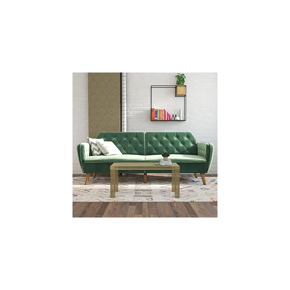Tallulah Memory Foam Futon Couch Bed, Futon Sofa Bed - Light Green Velvet