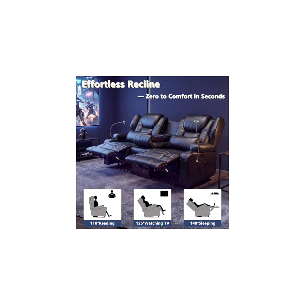 Loveseat Recliner with Massage and Heat,Built-in Bluetooth Audio & Cup Holders,Manual Wall Hugger Reclining Sofa Ideal for Small Spaces, RVs, Home Theater or Living Room，Black
