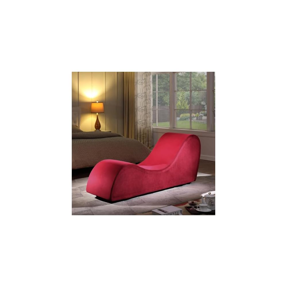 Red Ergonomic Chaise Lounge with Removable Washable Velvet Red Cover for Relaxation, Exercise, 500Lbs Support Sofa Couch for Indoor Living Room, Bedroom, 500Lbs Support