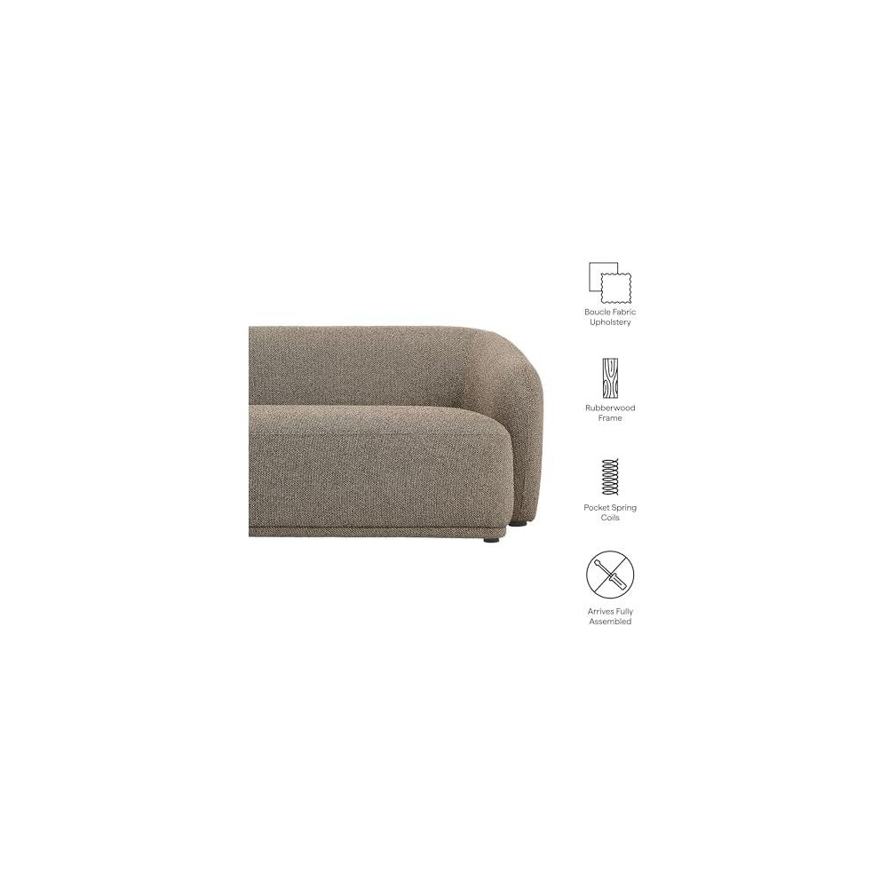 Monica 88 Inch Boucle Sofa in Earth – Comfortable Low Profile 3 Seater Fabric Couch for Living Room, Bedroom, Or Apartment