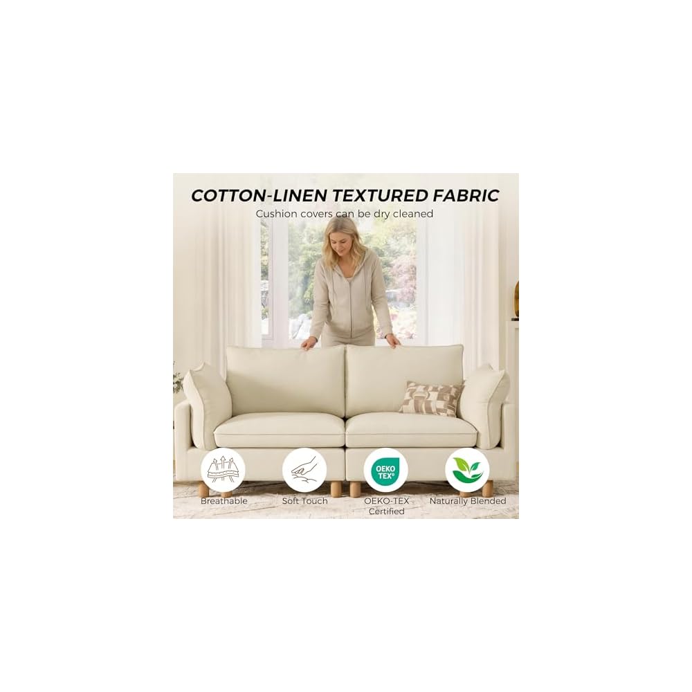 127" Large Sectional Sofa, Modular Cloud Couch, 4 Seater, Cream
