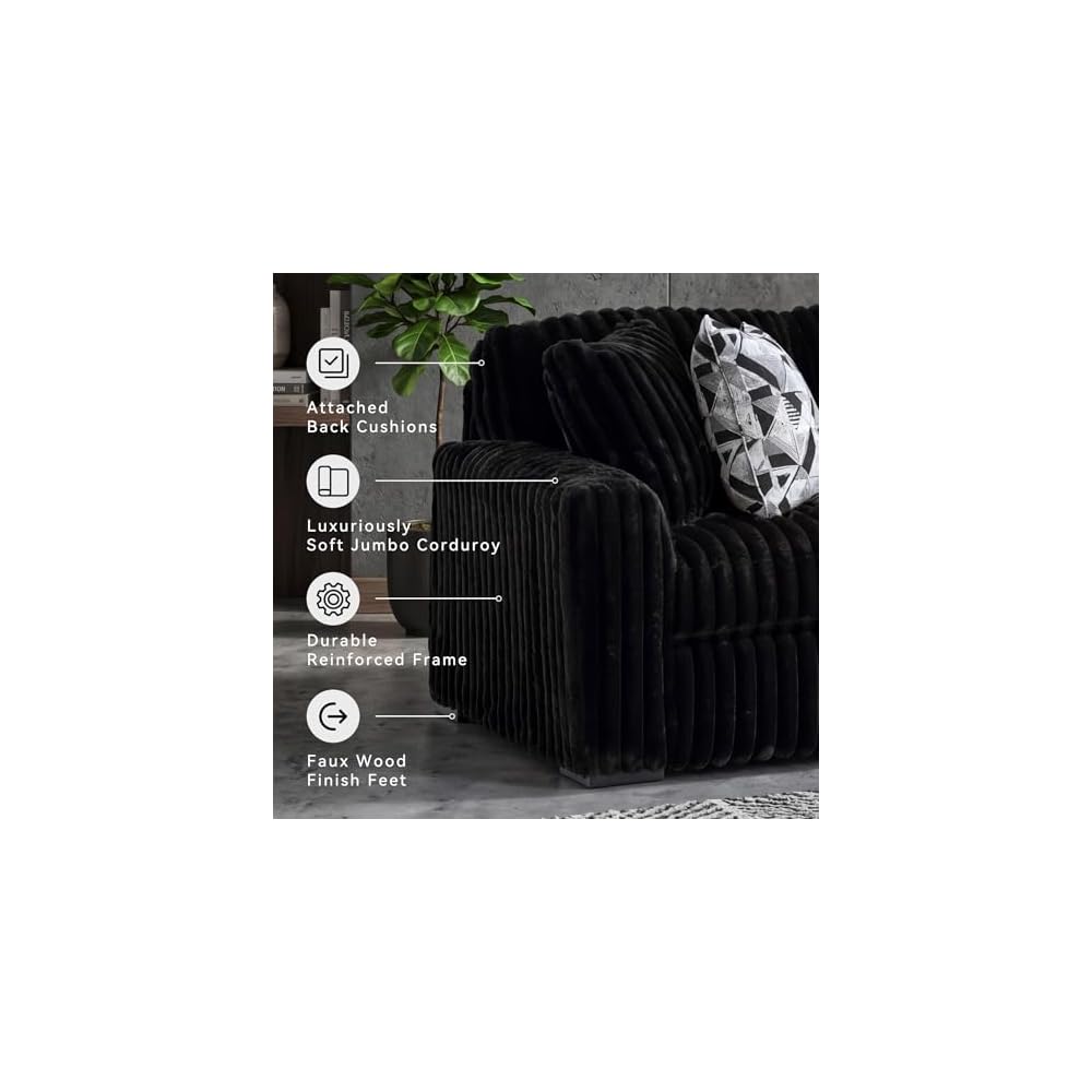 Jumbo Corduroy Living Room Sofa, Black Couch