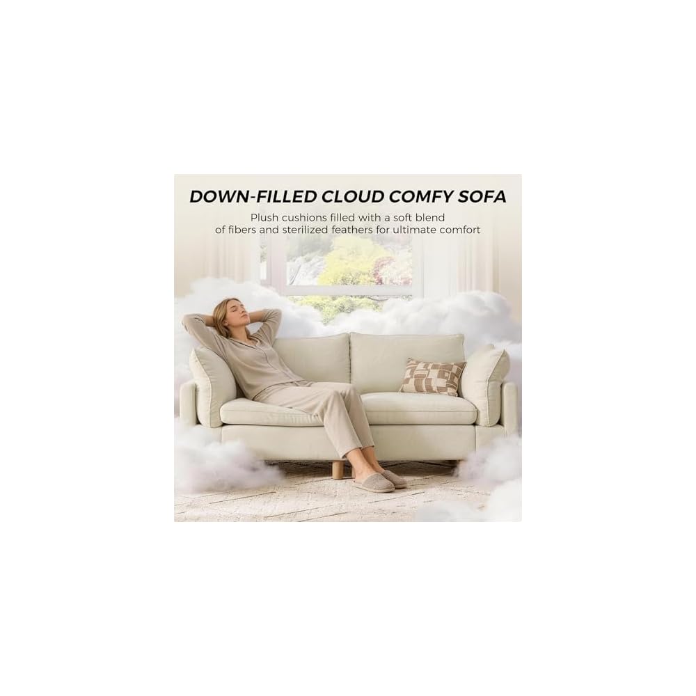 127" Large Sectional Sofa, Modular Cloud Couch, 4 Seater, Cream